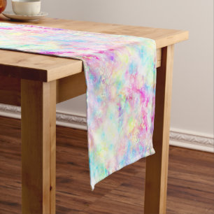 Pastel Rainbow Tie Dye Watercolor Short Table Runner