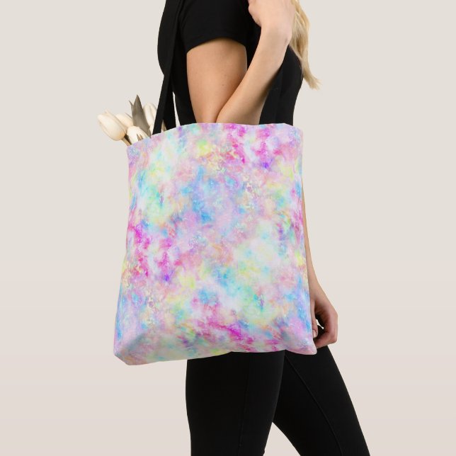 Pastel Rainbow Tie Dye Watercolor Tote Bag (Close Up)
