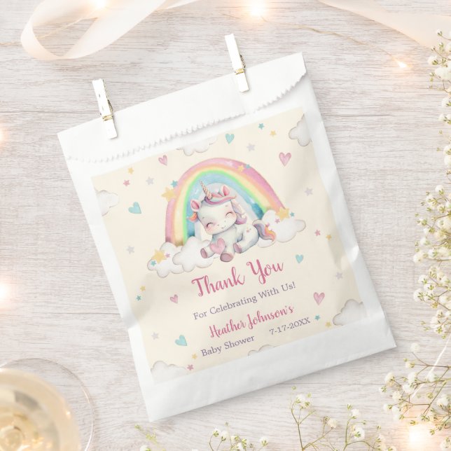 Pastel Rainbow Unicorn Baby Shower Favour Bag (Clipped)