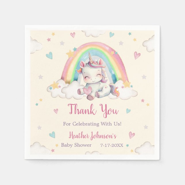 Pastel Rainbow Unicorn Baby Shower Napkin (Front)