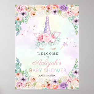 Pastel Rainbow Unicorn Baby Shower Welcome Sign