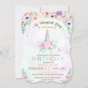 Pastel Rainbow Unicorn Birthday Invitation