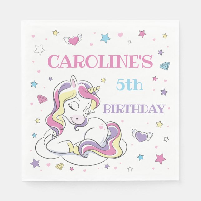 Pastel Rainbow Unicorn Birthday Party, Any Age Napkin (Front)