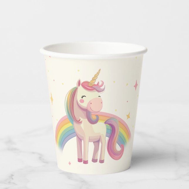 Pastel Rainbow Unicorn Birthday Party Paper Cups (Front)