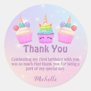Pastel Rainbow Unicorn Cupcakes First Birthday Classic Round Sticker