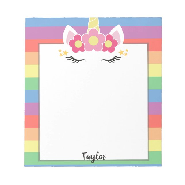 Pastel Rainbow Unicorn Custom Name  Notepad (Front)