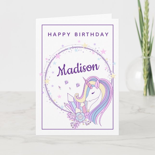 Pastel Rainbow Unicorn | Happy Birthday Card (Front)