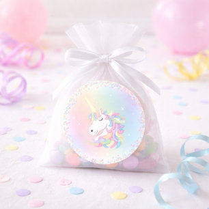 Pastel Rainbow Unicorn Happy Birthday Classic Round Sticker