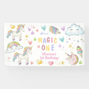 Pastel rainbow unicorn magic one birthday banner