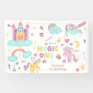 Pastel rainbow unicorn magic one birthday banner