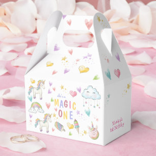 Pastel rainbow unicorn magic one birthday favour box