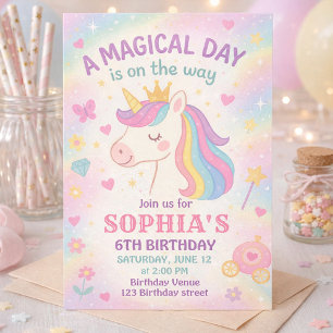 Pastel Rainbow Unicorn Magical Birthday Invitation