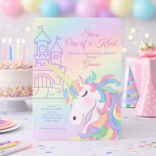 Pastel Rainbow Unicorn Magical Birthday Invitation (Creator Uploaded)