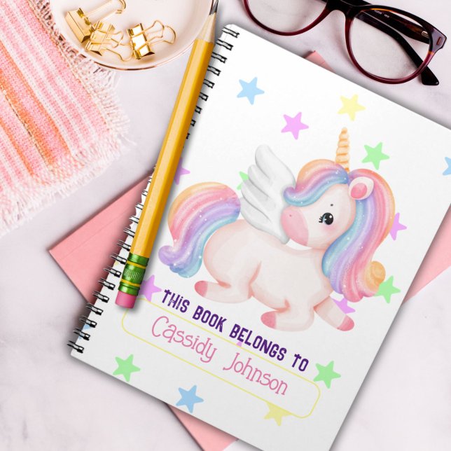 Pastel rainbow unicorn name bookplate notebook (Creator Uploaded)