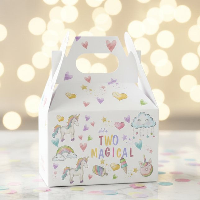 Pastel rainbow unicorn two magical second birthday favour box (Creator Uploaded)