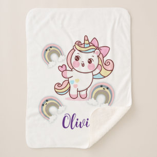 Pastel Rainbow Unicorn With Clouds Sherpa Blanket