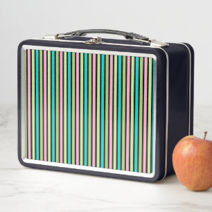 Pastel Rainbow Vertical Lines Geometric Pink Green Metal Lunch Box