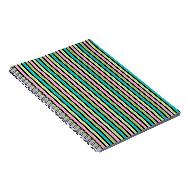 Pastel Rainbow Vertical Lines Geometric Pink Green Notebook (Right Side)