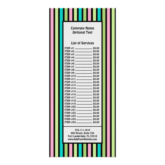 Pastel Rainbow Vertical Lines Geometric Pink Green Rack Card (Front)