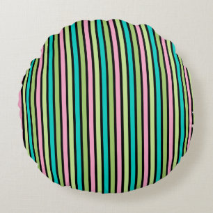 Pastel Rainbow Vertical Lines Geometric Pink Green Round Cushion