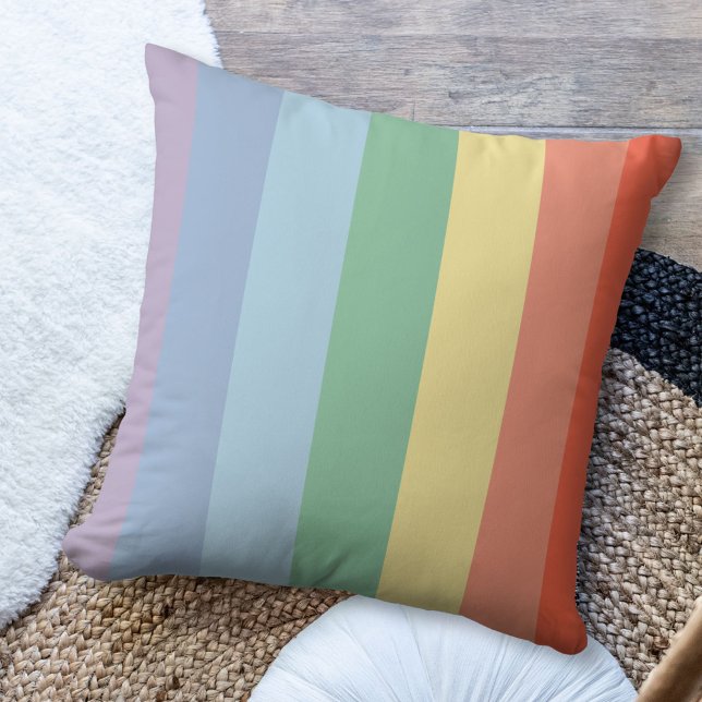 Pastel Rainbow Vertical Stripes Cushion (Pastel Rainbow Vertical Stripes Pillow)