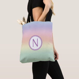 Pastel Rainbow Water Colours Monogrammed  Tote Bag