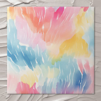 Pastel Rainbow Watercolor Abstract Ceramic Tile