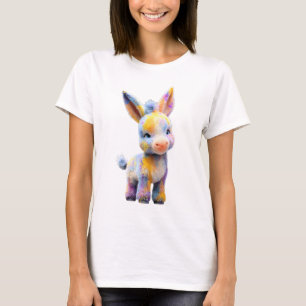 Pastel Rainbow Watercolor Baby Donkey Women T-Shirt