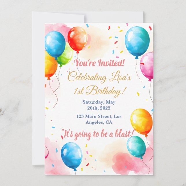 Pastel Rainbow Watercolor Birthday Card Design (Front)
