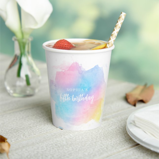 Pastel Rainbow Watercolor Birthday  Paper Cups (Insitu)