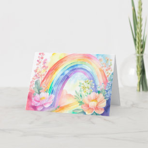 Pastel Rainbow Watercolor Floral Note Card