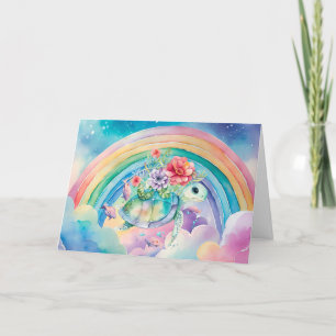 Pastel Rainbow Watercolor Floral Sea Turtle Card