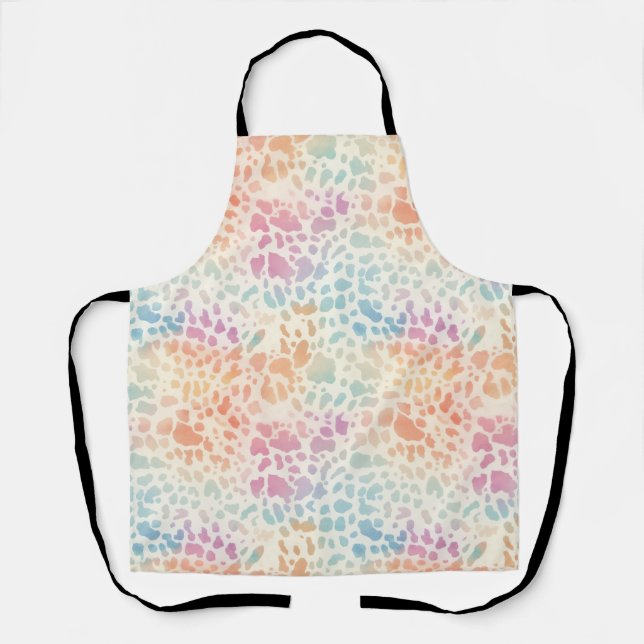 Pastel Rainbow Watercolor Leopard Print Apron (Front)