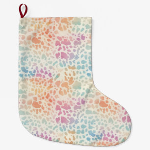 Pastel Rainbow Watercolor Leopard Print Large Christmas Stocking