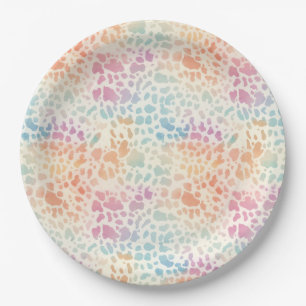 Pastel Rainbow Watercolor Leopard Print Paper Plate