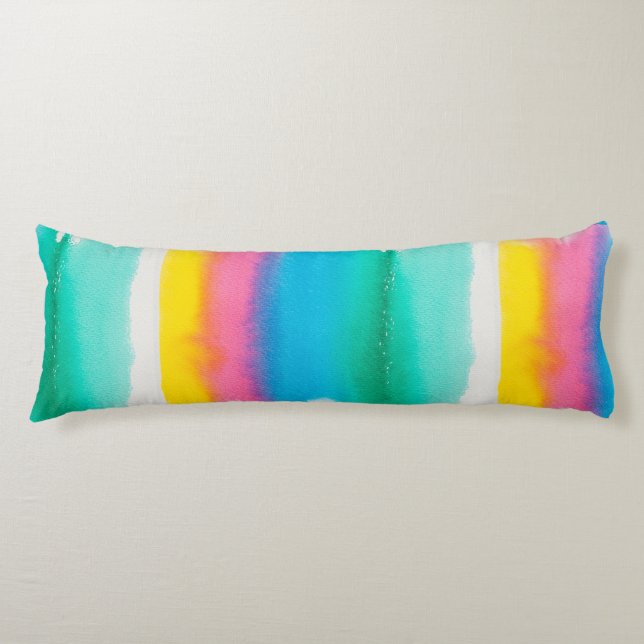 Pastel Rainbow Watercolor Striped Pattern Modern Body Cushion (Front)