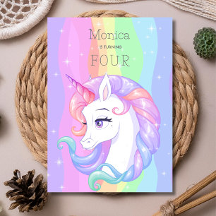 Pastel rainbow watercolor unicorn birthday invitation