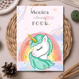 Pastel rainbow watercolor unicorn birthday invitation