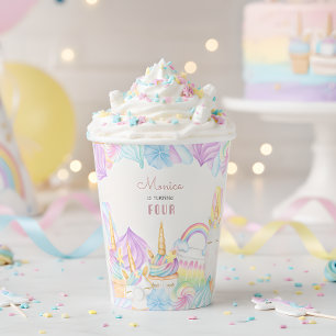Pastel rainbow watercolor unicorn sweet birthday paper cups
