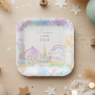 Pastel rainbow watercolor unicorn sweet birthday paper plate
