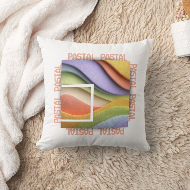 Pastel Rainbow Waves Art Throw Pillow (Blanket)