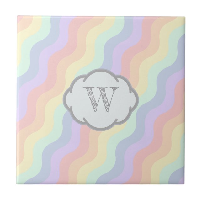 Pastel Rainbow Waves Ceramic Tile (Front)
