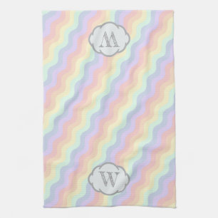 Pastel Rainbow Waves Kitchen Towel