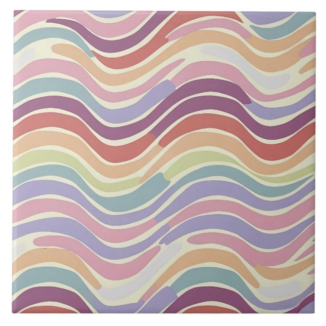 Pastel Rainbow waves pattern big Ceramic Tile (Front)