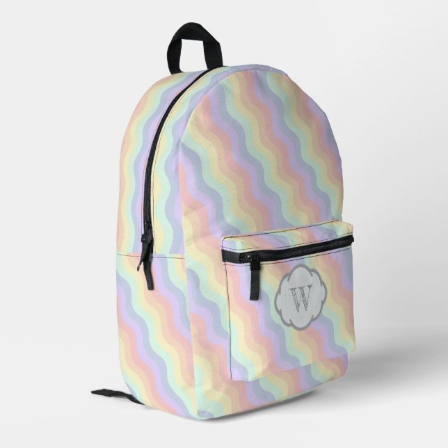 Pastel Rainbow Waves Printed Backpack (Back Corner Left)