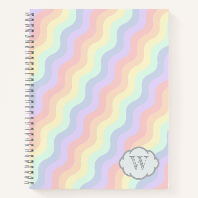 Pastel Rainbow Waves Spiral Notebook (Front)