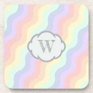 Pastel Rainbow Waves Square Coaster