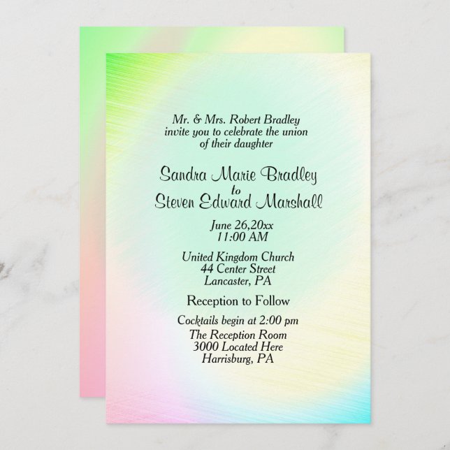 Pastel Rainbow Wedding Invitation with Reception (Front/Back)