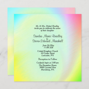 Pastel Rainbow Wedding Invitation with Reception
