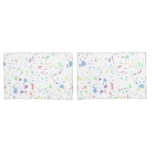 Pastel Rainbow White Abstract Terrazzo Pattern Pillowcase